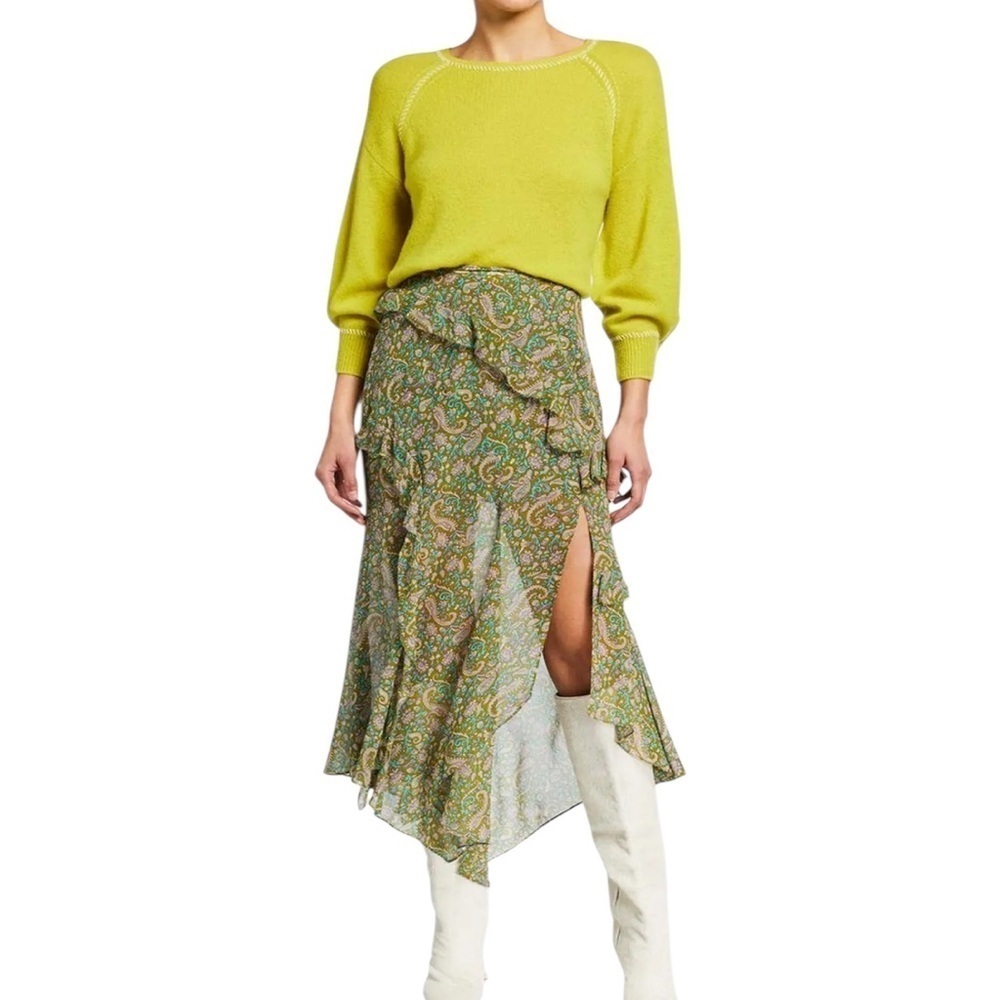 Veronica Beard Fern Paisley Eleonora Ruffle Midi Skir Size 2